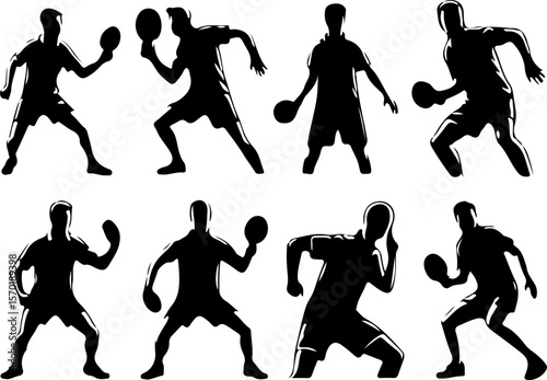 Collection of vector images of table tennis athlete silhouette illustrations