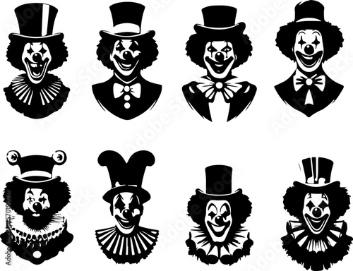 silhouette sketch vector illustration collection of clown entertainer images with scary smile