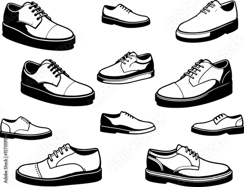 silhouette sketch vector illustration collection of shoe images for men's fashion