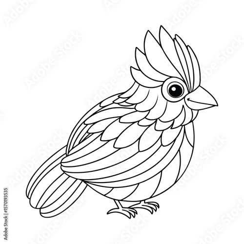 A cardinal puffing up its feathers happily for kids coloring book vector illustration.