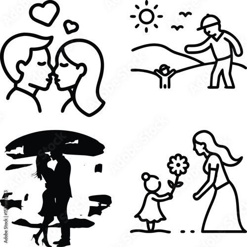 Vector illustration of illustrations showing love, family, and relationships isolated on white background