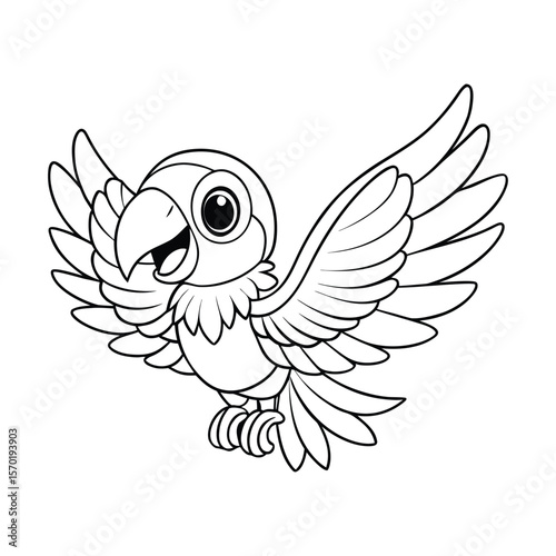 A cute macaw flapping its wings with joy for kids coloring book vector illustration.