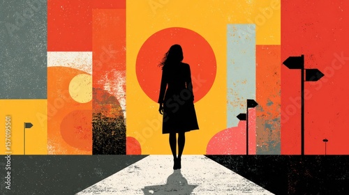 Silhouette woman walking forward