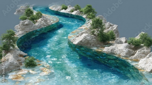 Serene River Flowing Through Crystal Clear Waters and Rocky Terrain