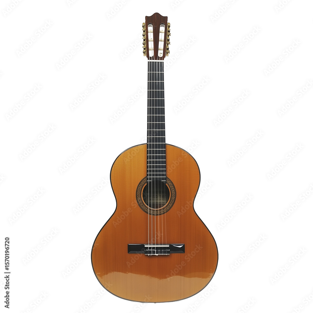Fototapeta premium Acoustic Guitar Isolated on White Background. Versatile studio photography for musical themes and product showcases.