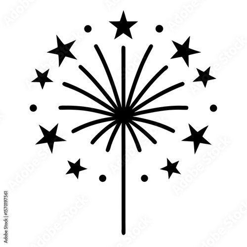 Black starburst fireworks icon with dots white