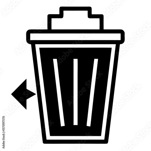 Black trash bin icon with inward arrow symbol waste