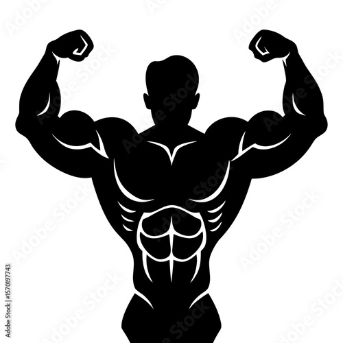 Muscular man flexing arms and showing abs bodybuilder