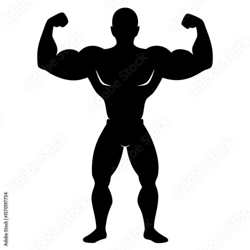 Muscular man flexing arms silhouette bodybuilder