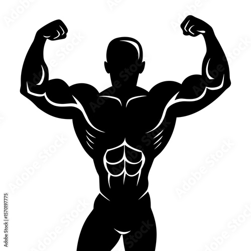 Muscular silhouette flexing arms bodybuilder