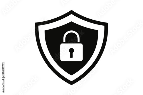Shield with open lock icon security protection