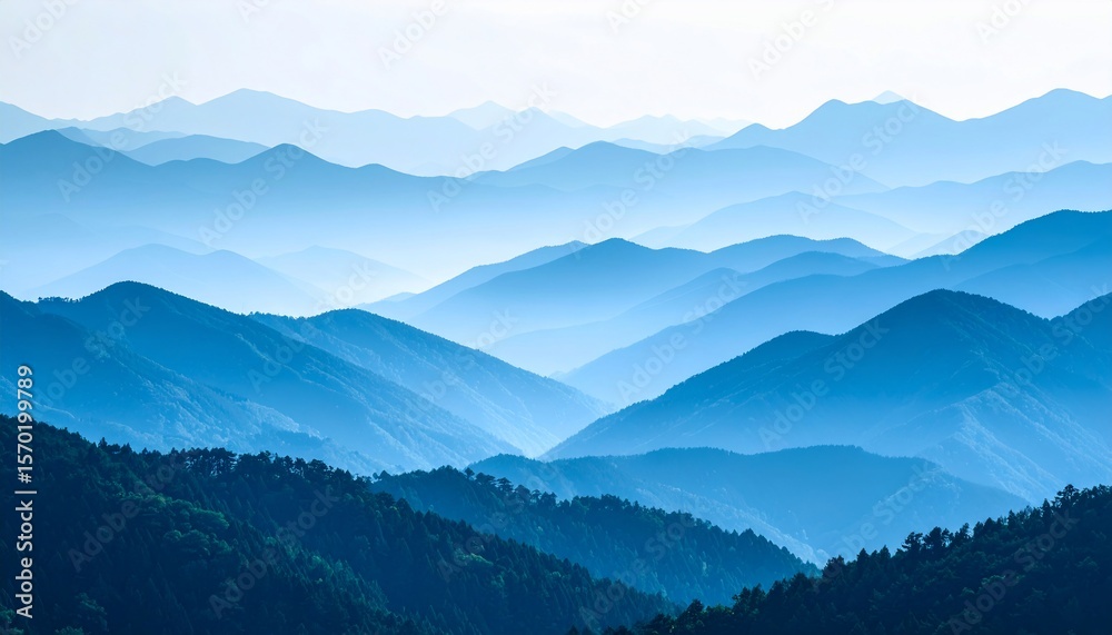 Fototapeta premium Serene Blue Mountains Panorama: A Breathtaking View of Nature's Majesty