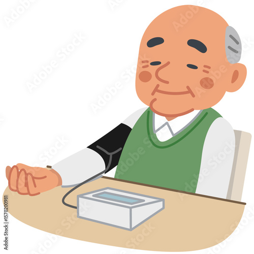 おじいちゃんシリーズ「血圧測定_椅座位_上半身」