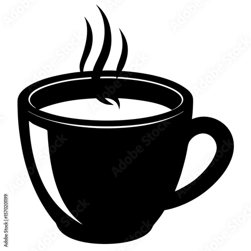 Black coffee cup with steam hot beverage black silhouette