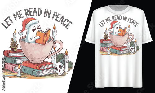 Let Me Read in Peace Ghost Reading, Halloween, T-Shirt Design.