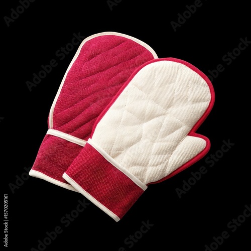 Stylish Red and White Oven Mitts with Quilted Design for Kitchen Use and Cooking Safety Accessories