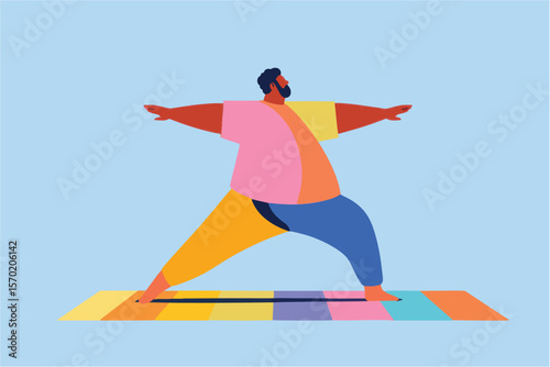 Colorful vector of curvy person practicing balance and wellness yoga