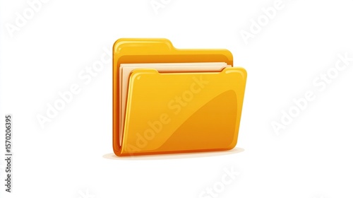 A vibrant yellow digital folder icon, slightly angled, showing two off-white documents inside, casts a subtle shadow on a white background