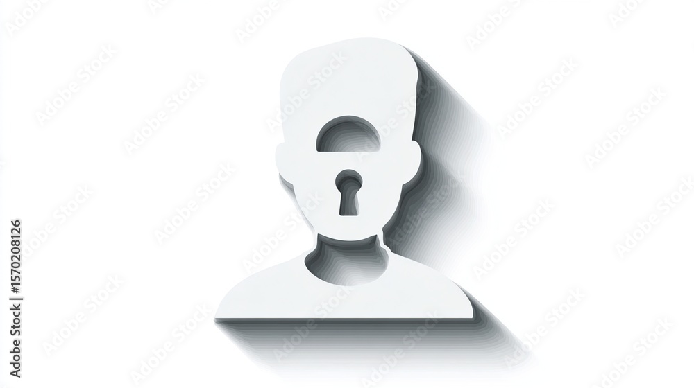 A minimalist white silhouette of a person with a lock-shaped cutout in the face A minimalist white silhouette of a person with a lock-shaped cutout in the face