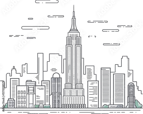 Vector illustration of a cityscape skyline line in New York City.
