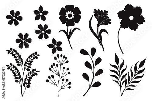 
Floral vector silhouette flower leaves blossom botanical design art
