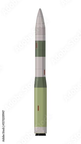 American Land-Based Intercontinental Nuclear Ballistic Missile in Flat Style on a White Background