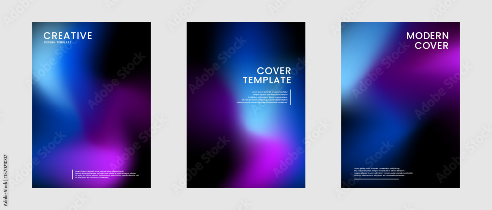 Fototapeta premium Minimal abstract covers set. Colorful background bundle with liquid styles decoration on dark space. Modern graphic design element vibrant gradient colors concept for web, flyer, card, or brochure