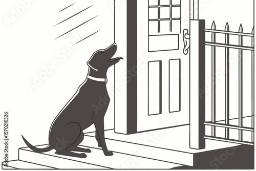 Pet Guard & Home Protection Silhouettes — Alert Dogs, Sitting on Porch, Watching Door, Family Protection Poses