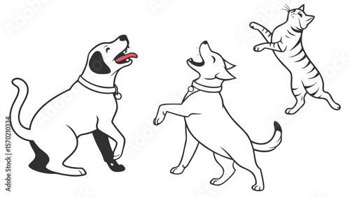 Happy Pet Silhouette Pose Pack — Dogs & Cats with Raised Tails, Open Mouths, Playful Poses for Pet Gifts & Merch