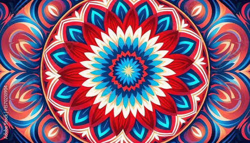 Multicolored floral mandala design with intricate details.