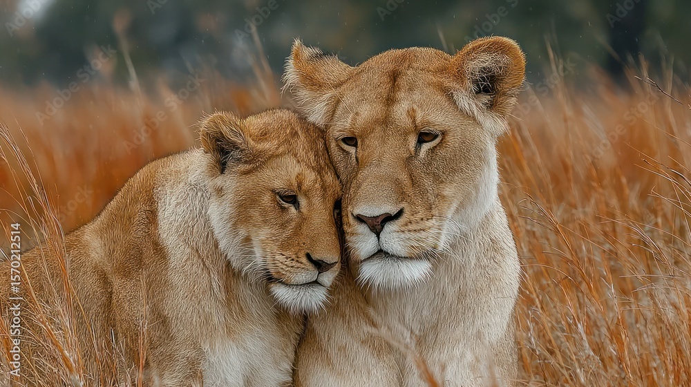 Two lionesses in a savanna Two lionesses in a savanna