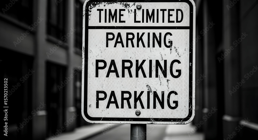 Fototapeta premium Monochrome Time Limited Parking Sign Shows Urban Constraint And Automotive Regulations