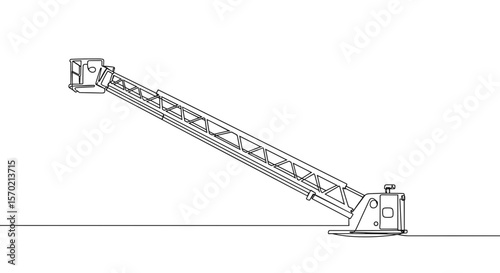 Fire truck ladder extended in side view on a flat surface  
