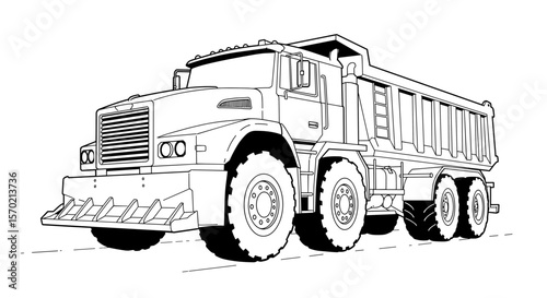Outline of a heavy-duty dump truck on construction site  