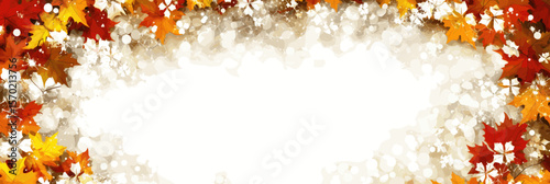 Autumn leaves border with orange and yellow foliage on white background  