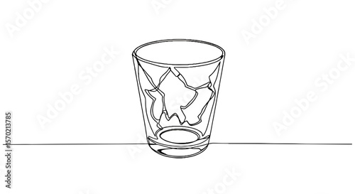 Line art of broken glass tumbler on white background  