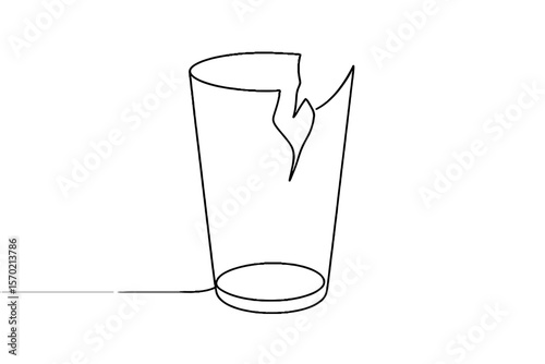 Line art of broken glass cup with jagged edge in minimal style  