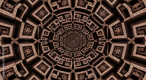 Intricate Geometric Pattern Fractal Design In Tones Of Beige And Brown