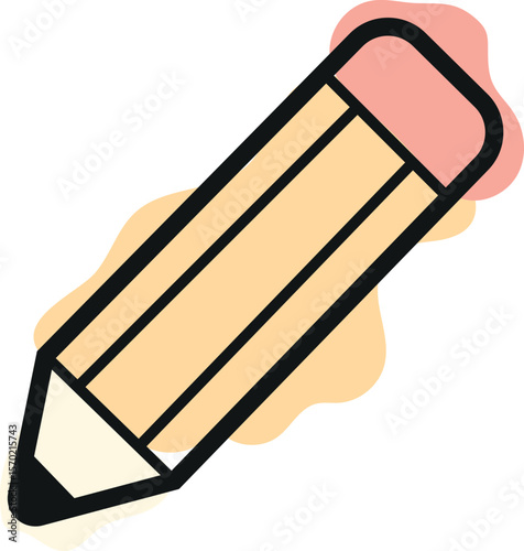 simple original stationery icon, namely a yellow pencil, combining line art style and abstract color spots, for school printing, textiles or other various designs