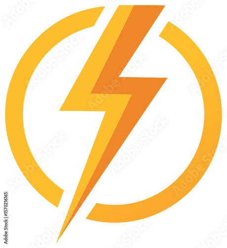 Electrical Power Symbol, Lightning Bolt in Circle, Energy Concept Graphic