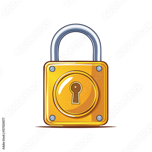 Cartoon illustration of a gold padlock with metal shackle on black background for safety and security concepts