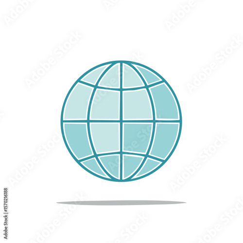 Light blue globe icon with curved parallels and meridians on black background