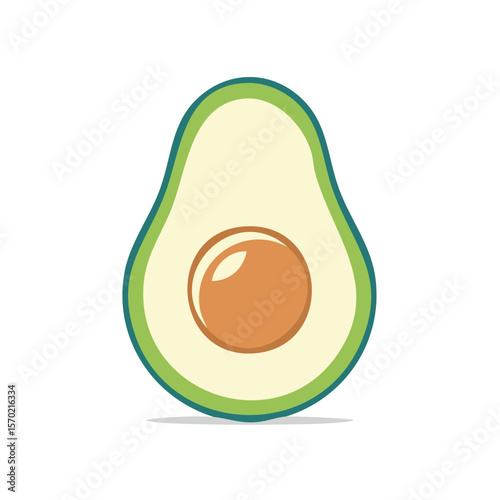Half Avocado with Pit Illustration, Fresh Green Fruit, Simple Graphic Design, Food Icon
