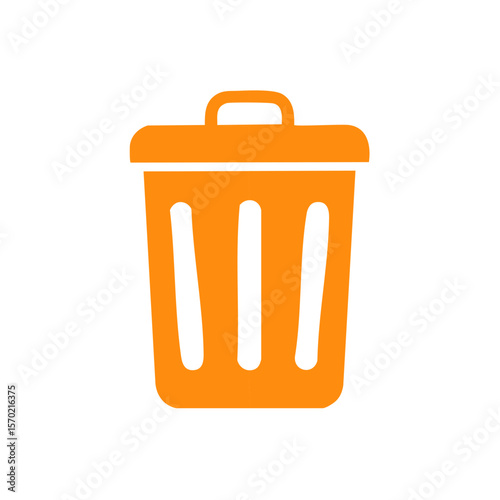 Orange Trash Can Icon on Black Background, Waste Disposal Symbol, Garbage Container