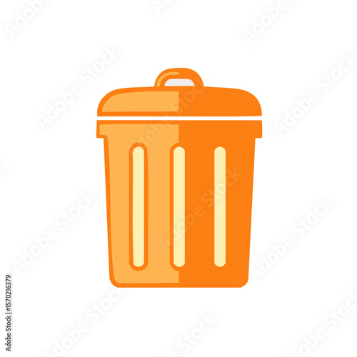 Orange Waste Bin with Lid on Black Background Illustration for Disposal and Sanitation
