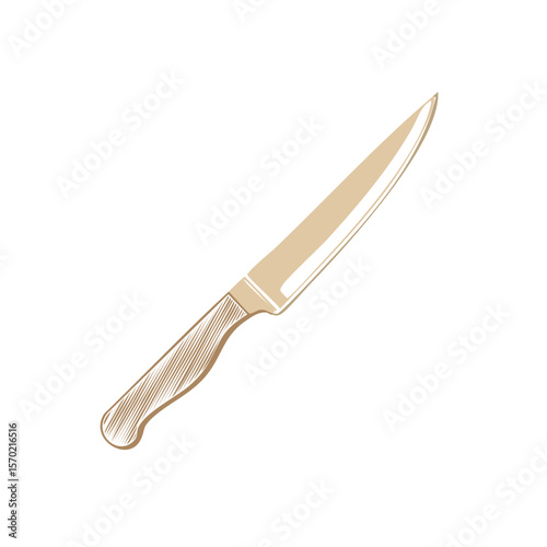 Stylized Kitchen Knife Illustration Beige on Black Food Preparation Art Cutlery Tool Sharp Metal Blade Wooden Handle