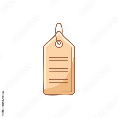 Isolated hand-drawn price tag with lines on the surface, beige label, illustration, empty paper sticker
