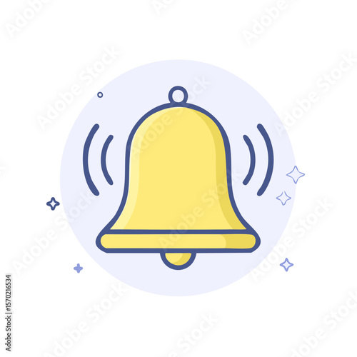Notification bell ringing with wavy lines and sparkles in a circular layout alert icon graphic