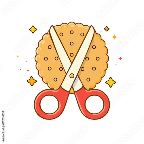 Cutting cookie with scissors illustration food preparation baking art design kitchen utensils dessert creation snack concept homemade baking black backdrop