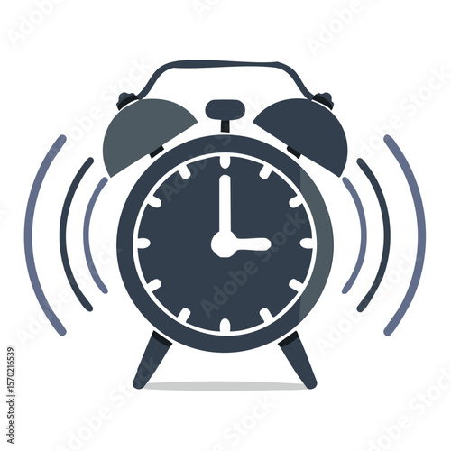 Ringing alarm clock graphic illustration awakening symbol for deadline alert reminding time management and morning wakeup isolated on black